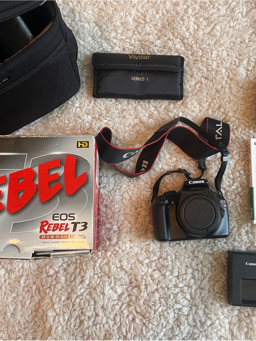 Canon EOS Rebel T3 Black DSLR Camera Bundle with Strap and Vivitar Lenses